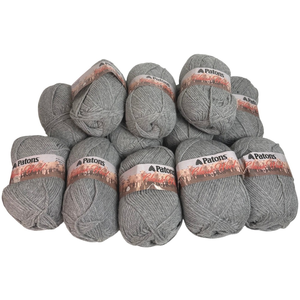 Patons Classic Wool Merino Yarn 12 Skeins Grey Mix 224 Pure New Wool Bulk Lot